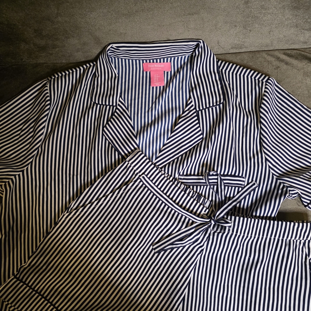 Womens Navy (Blue) & White Striped/Stripes Pajama Set New